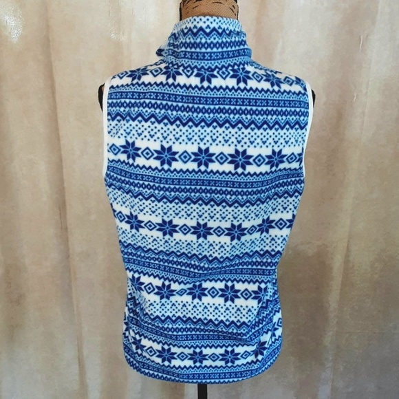 Fleece Vest Sleeveless Full Zip Blue White Nordic Snowflake Sz M - Picture 6 of 13